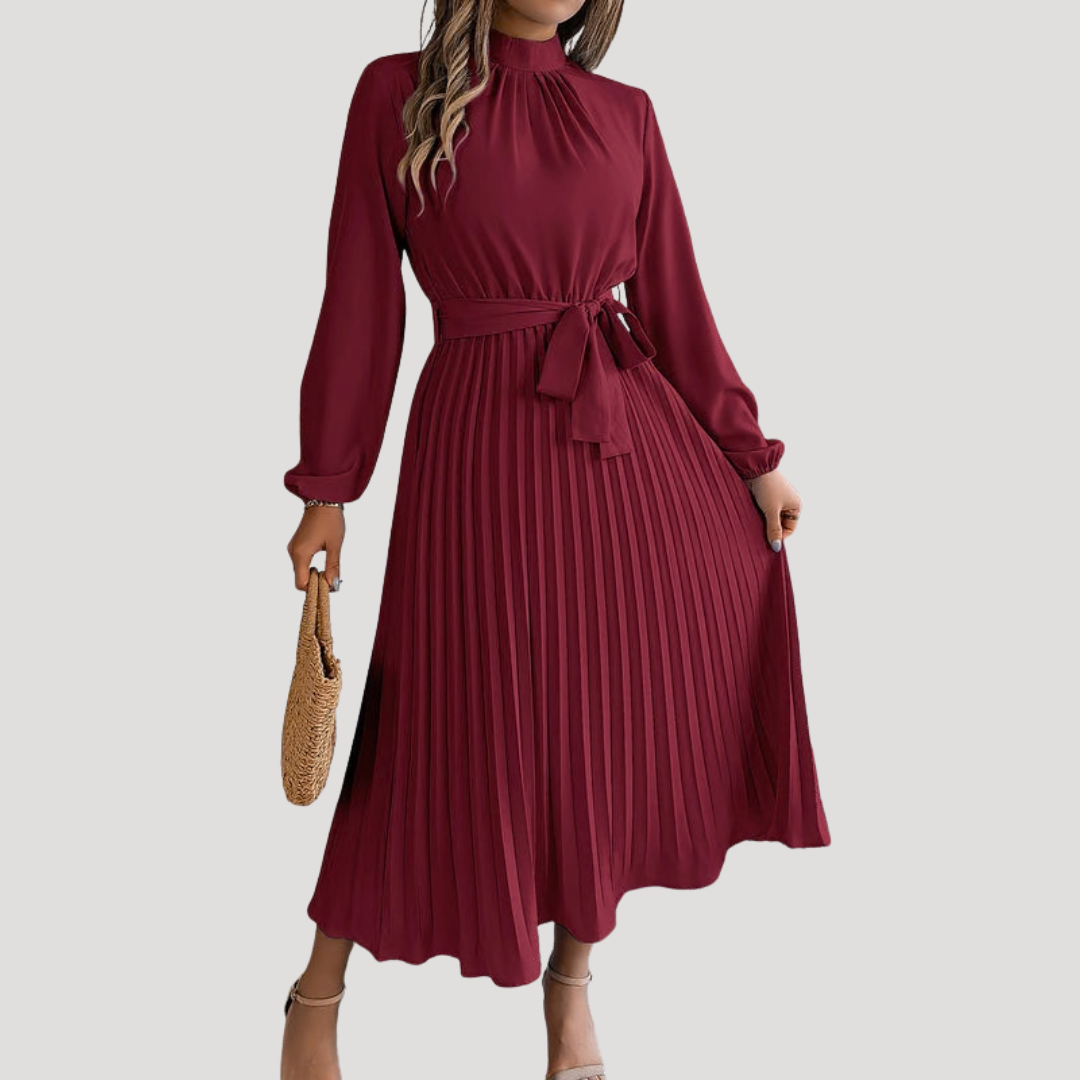 Modest Long Sleeve Pleated Belted Maxi Dress – GRAND LONDON
