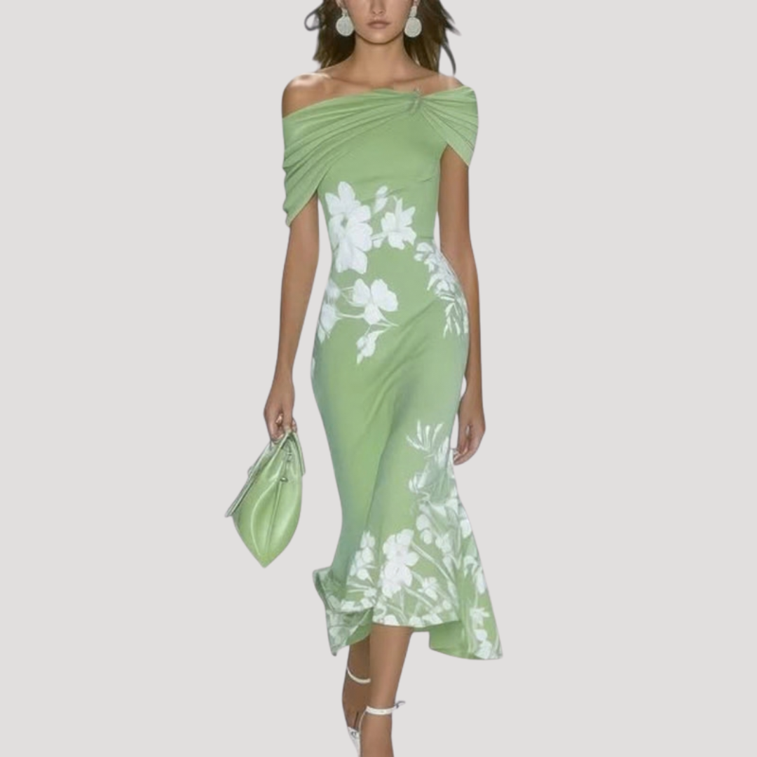 Elegant Floral Off-Shoulder Midi Dress GRAND LONDON Elegant Floral Off-Shoulder Midi Dress GRAND LONDON