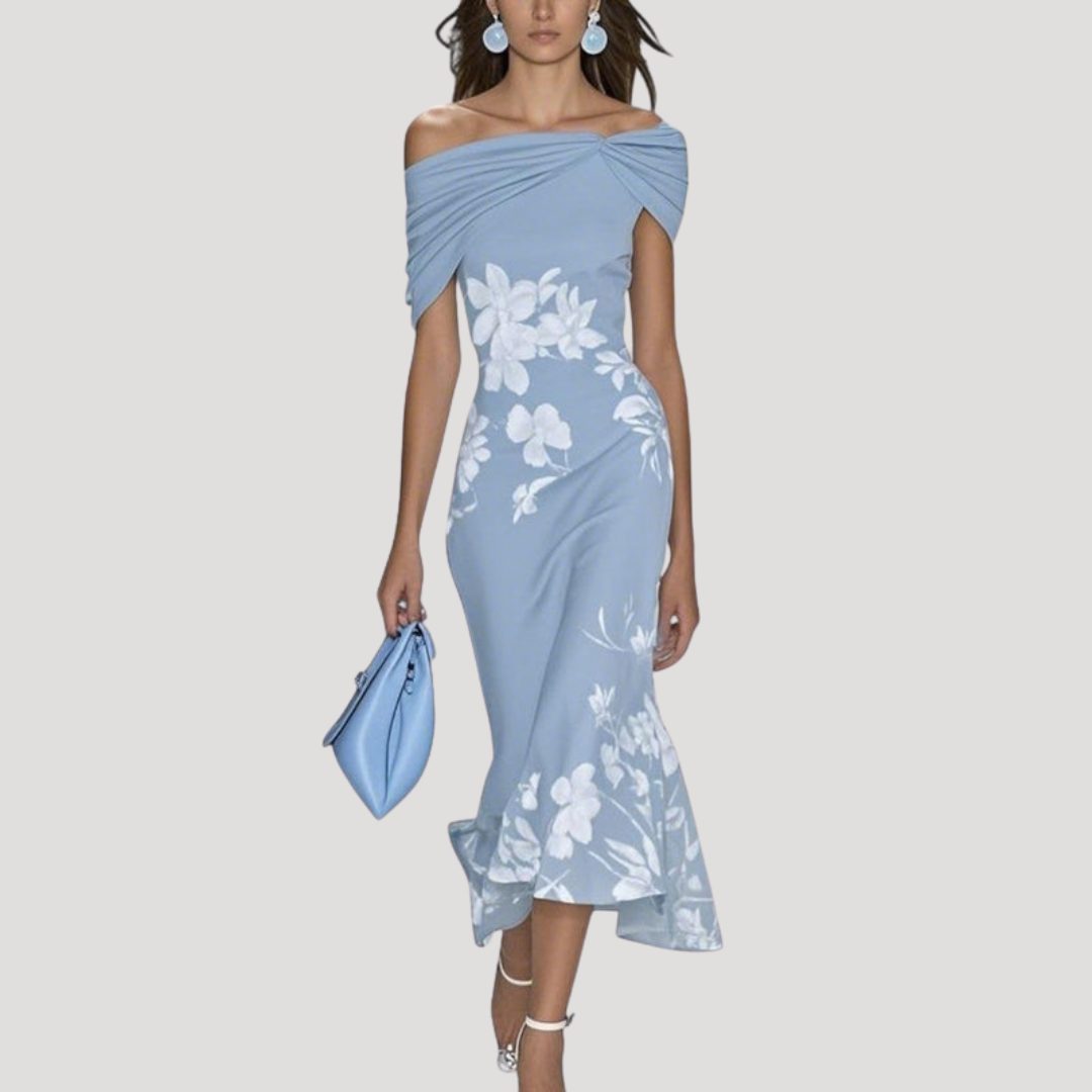 Elegant Floral Off-Shoulder Midi Dress GRAND LONDON Elegant Floral Off-Shoulder Midi Dress GRAND LONDON