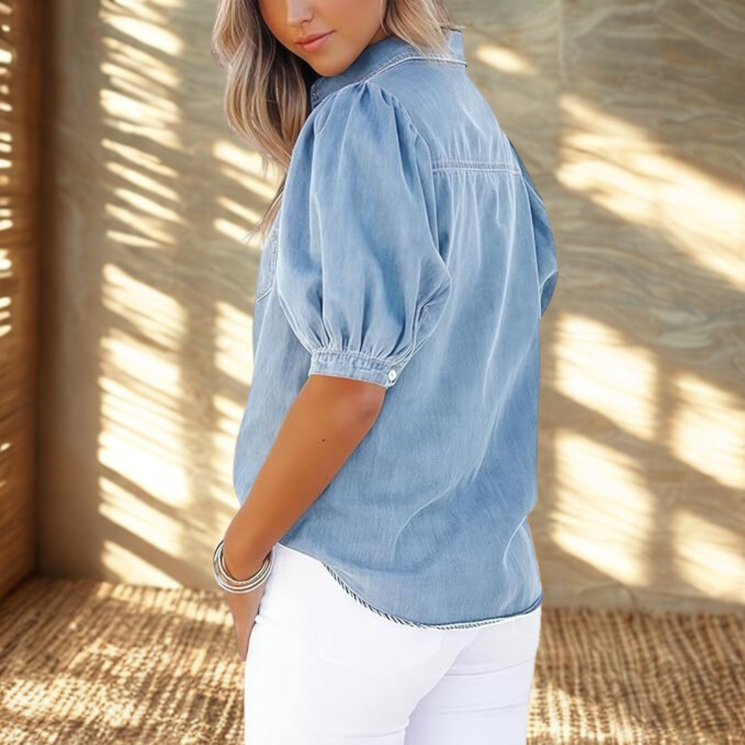 REGINA™ - Casual Bubble Sleeve Button Down Top