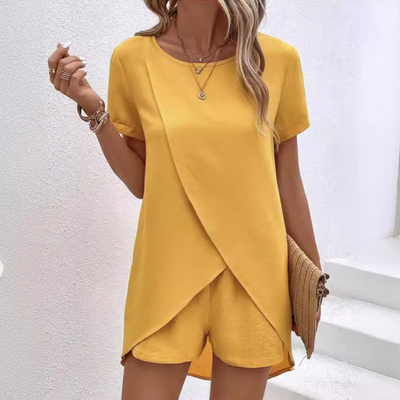 Felora – Short Sleeve Overlap Top & Shorts Set