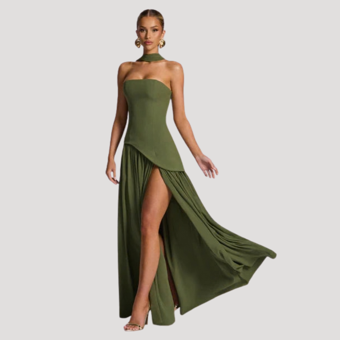 Elegant Strapless Pleated Maxi Dress for Prom and Evening Events GRAND LONDON Elegant Strapless Pleated Maxi Dress for Prom and Evening Events GRAND LONDON