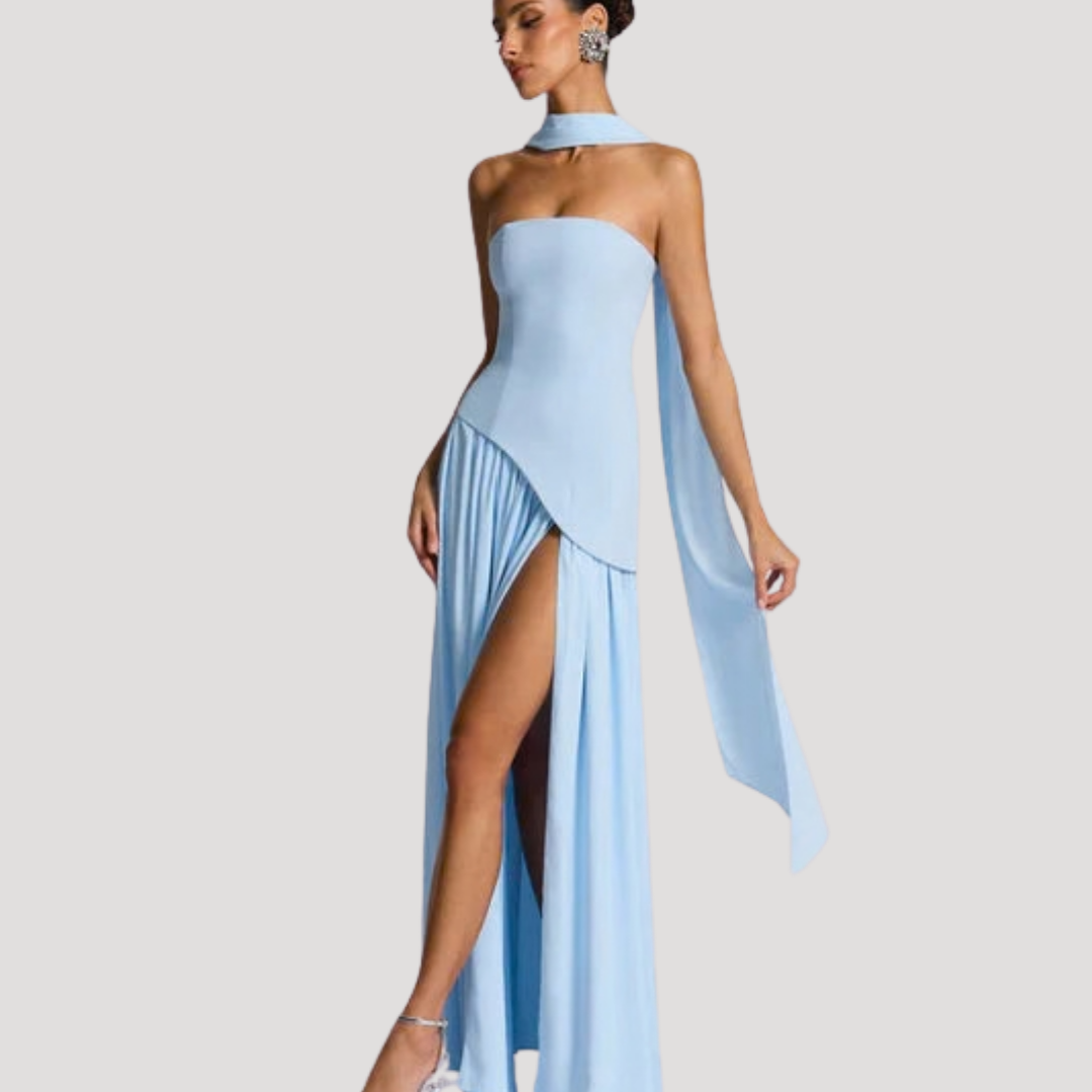 Elegant Strapless Pleated Maxi Dress for Prom and Evening Events – GRAND  LONDON