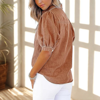 REGINA™ - Casual Bubble Sleeve Button Down Top