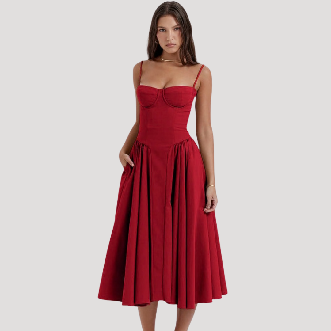 white christmas dresses Corset Bodice Midi Dress for Holidays – GRAND LONDON