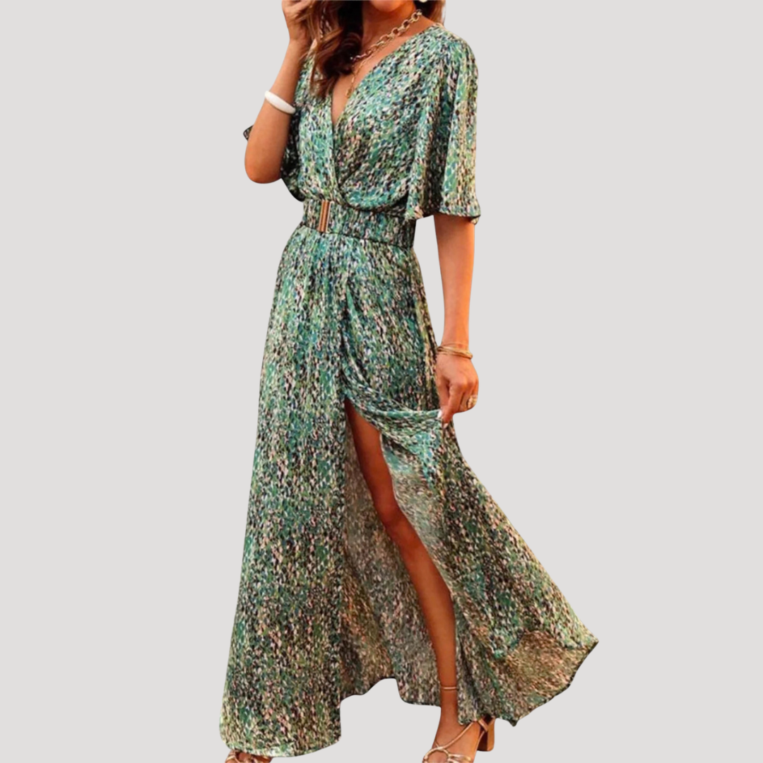 Printed A-Line Wrap Maxi Day Dress – GRAND LONDON