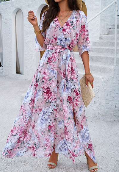 Tina | Floral Print Tummy-Flattering Maxi Dress