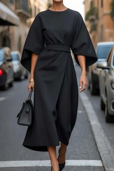 Fiora™ Elegant Flowing Dress with Waist Belt