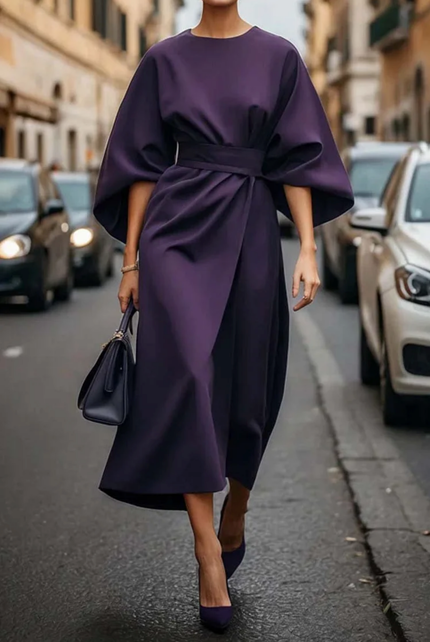 Fiora™ Elegant Flowing Dress with Waist Belt