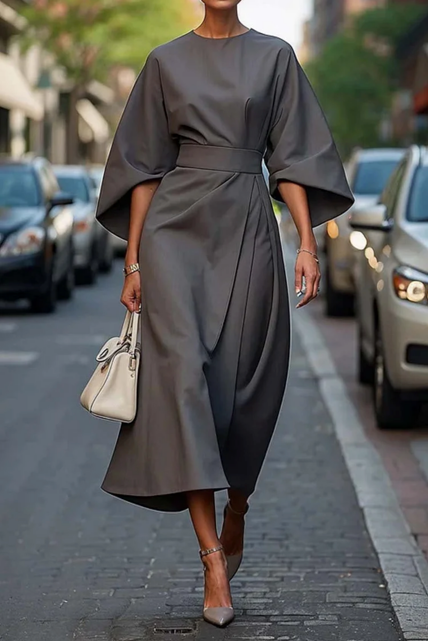 Fiora™ Elegant Flowing Dress with Waist Belt