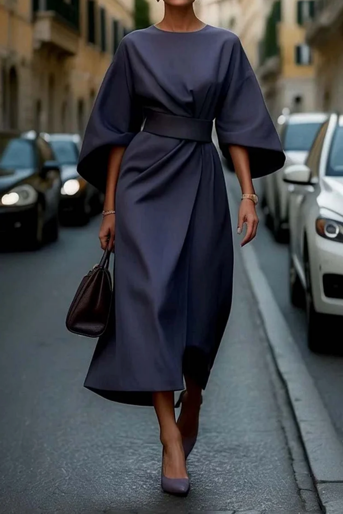 Fiora™ Elegant Flowing Dress with Waist Belt