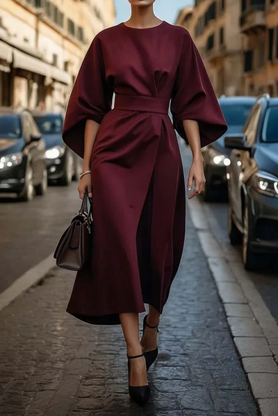 Fiora™ Elegant Flowing Dress with Waist Belt