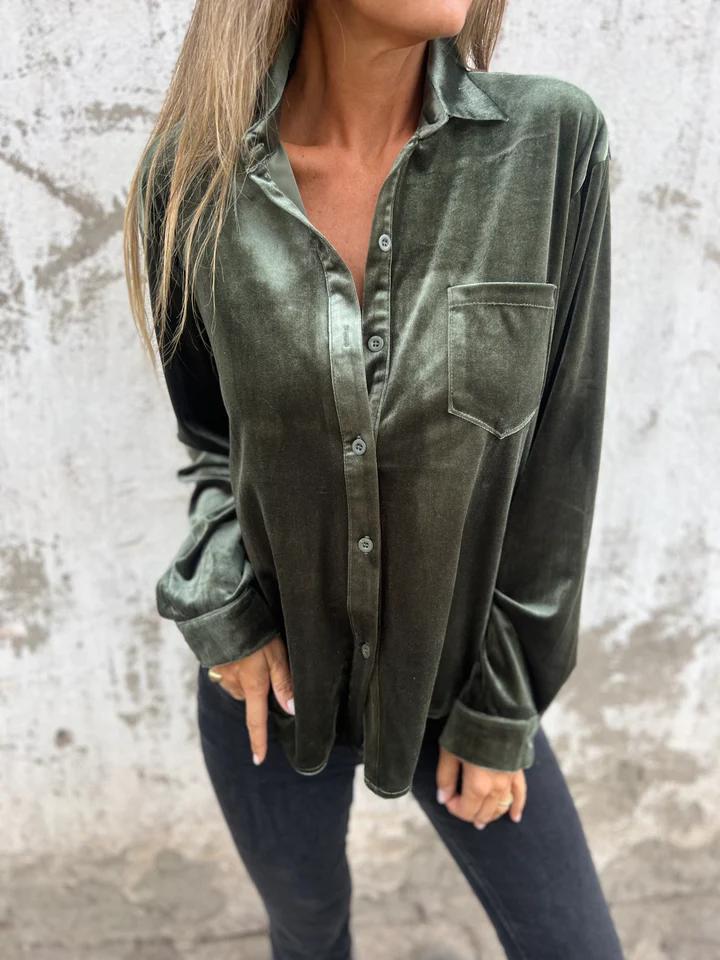 LAUREN – Luxe Velvet Button-Up Blouse